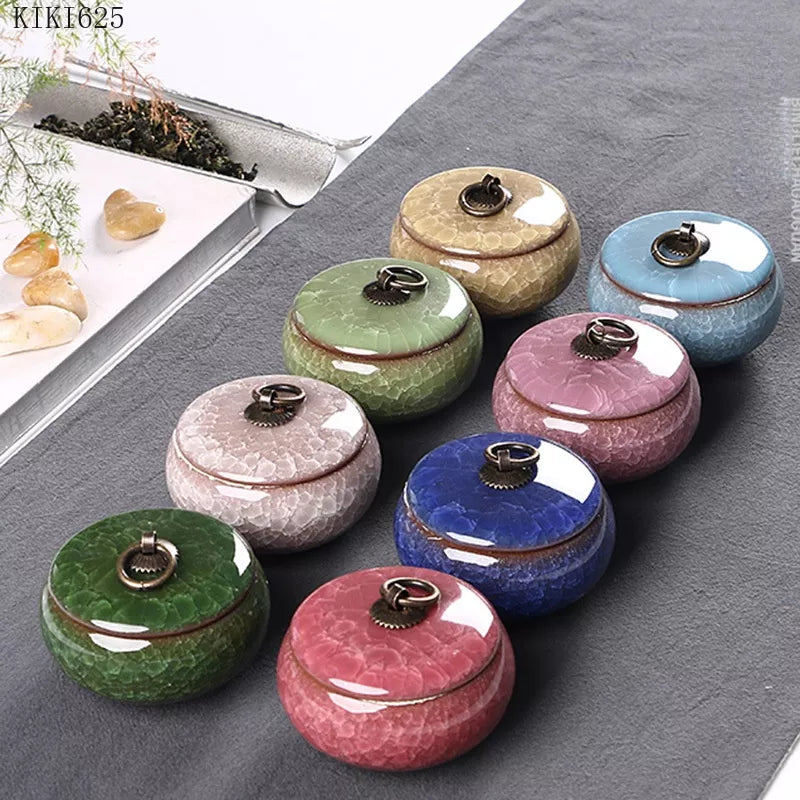 Warna modern retak keramik disegel tangki penyimpanan perjalanan portabel teh caddy teh set kalung cincin perhiasan kotak penyimpanan dekorasi rumah