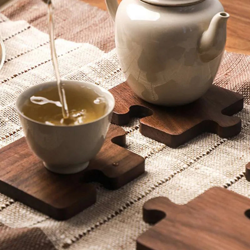 1PC ořechová dráha z pevného dřeva Logová čaj Tea Coaster Izolační podložka Dřevěná hádanka Deska Mat Dřevěná rohož káva Coaster