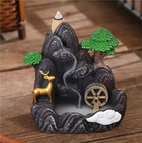 Incense Burner Mountains River Waterfall Decoration for Home Fragrance Fireplace Backflow Aroma Smoke Fountain Zen Censer Holder