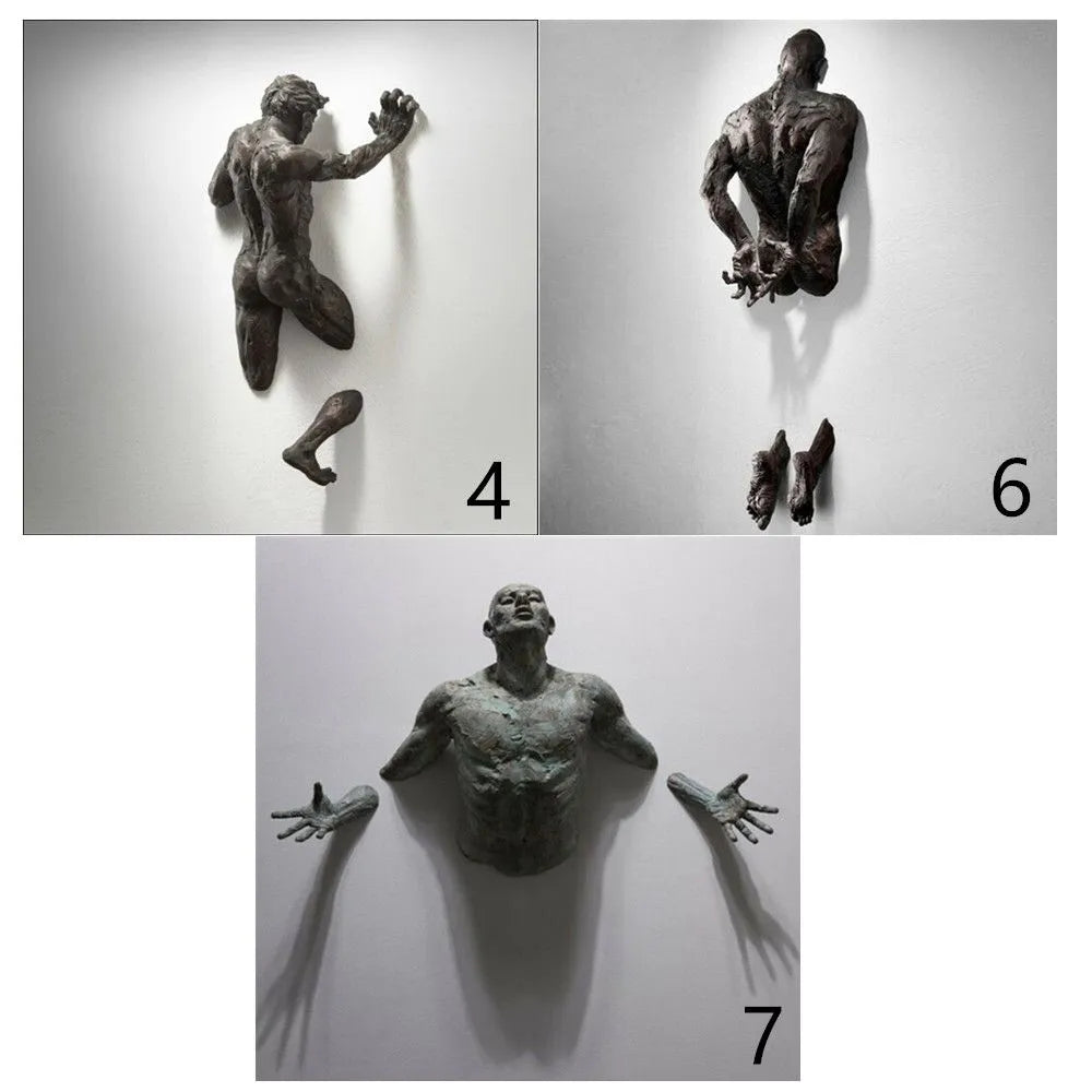 3D door wandfiguur Sculptuurhars elektroplating Imitatie Koper Abstract karakter Ornament Standbeeld Woonkamer Huisdecoratie