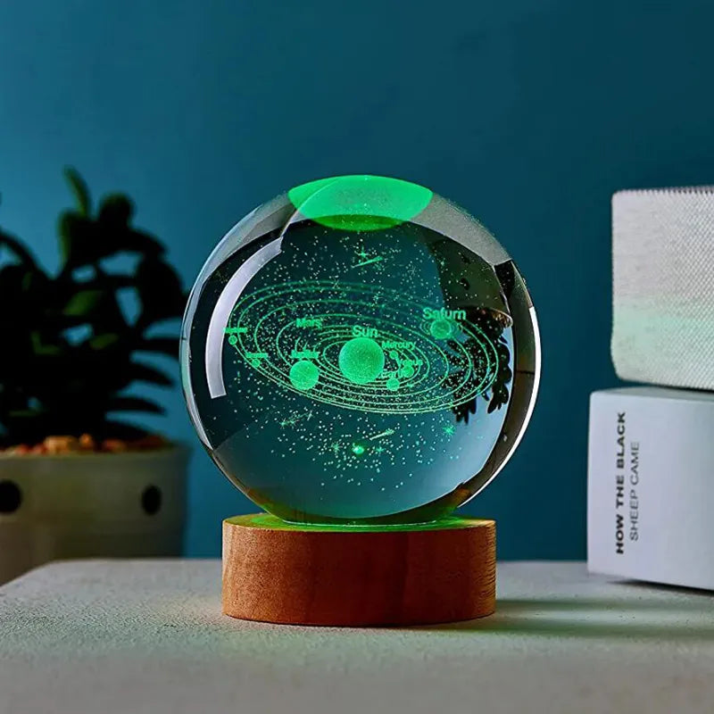 3D Solar system laser carving Crystal ball Color night light, Birthday gift for girlfriend, Classmates and children
