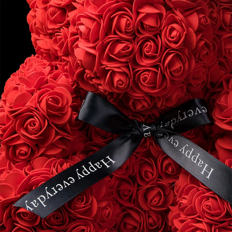 Decoração do casamento Rose urso flor artificial com caixa e ursinho de pelúcia de rosa leve para mulheres presentes de aniversário da namorada de namorada