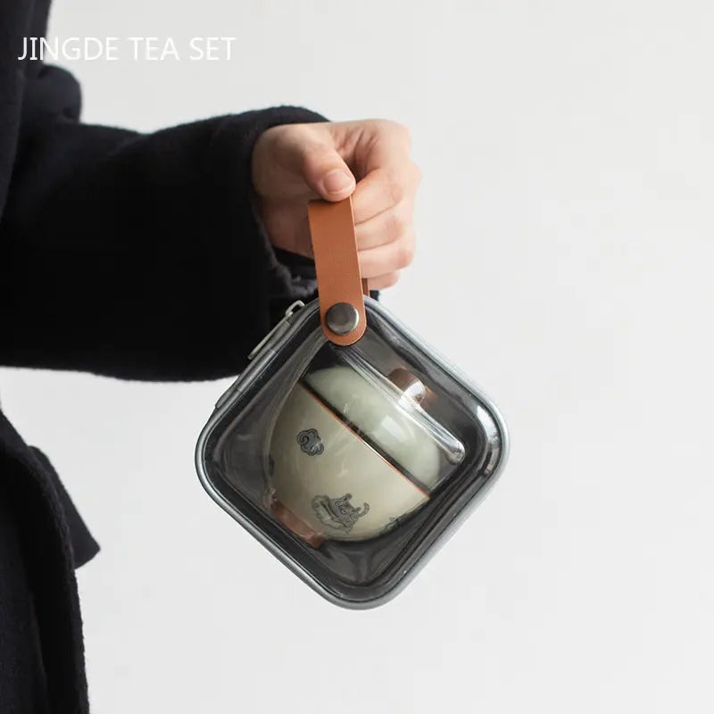 Taşınabilir Seramik Çay Tenceresi ve Bardak Seti Butik Çay Seti Çinli El Yapımı Seyahat Çayware Gaiwan Özel İçecek Yazıları Bir Tencere ve Bir Bardak