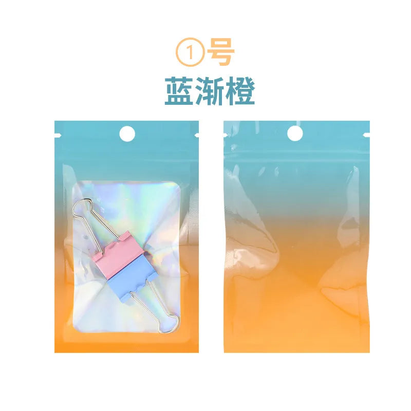 50pcsThick Smell Proof Mylar Bags Holographic Laser Color Plastic Packaging Pouch Jewelry Retail Storage Pouch Gift Zip Lock Bag