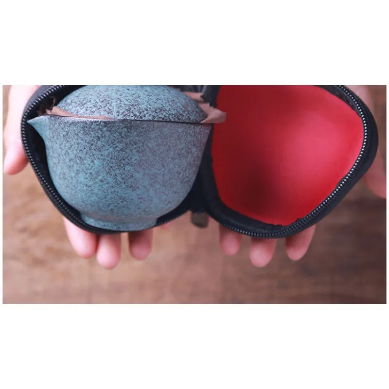 Belém de cerâmica portátil com sacola de viagem, Gaiwan, 2 xícaras de um chá