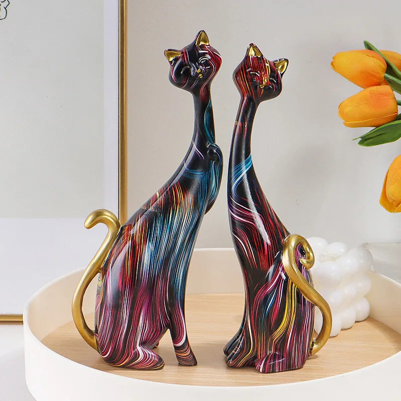 Nordic Graffiti Art Oil Painting Cat Decoration Resin Abstract Ornaments Figurines Bedroom Desktop Porch Cat Sculpture