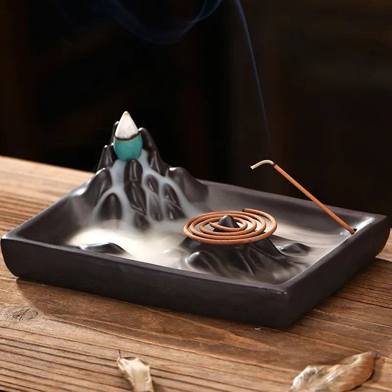 Montaña Burnflow Incienso quemador Adornos creativos Línea de cerámica Zen Multifunción Incienso Quemador Decoración del hogar