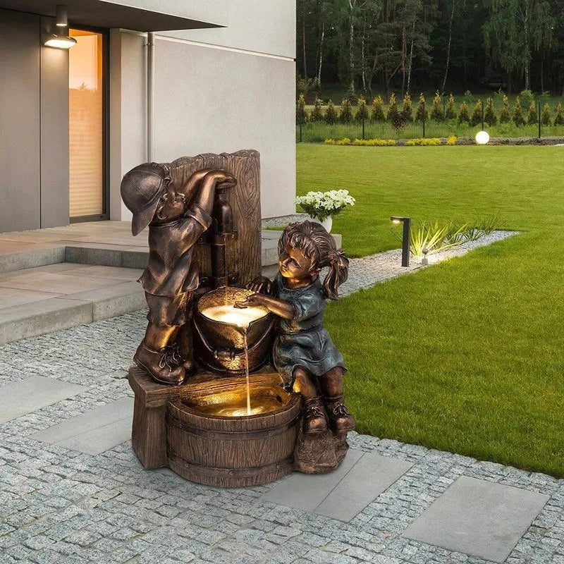 تمثال ريترو إبداعي للأطفال على شكل فن الراتنج الداخلي/الخارجي تمثال نافورة رائع إكسسوارات ديكور منزلي