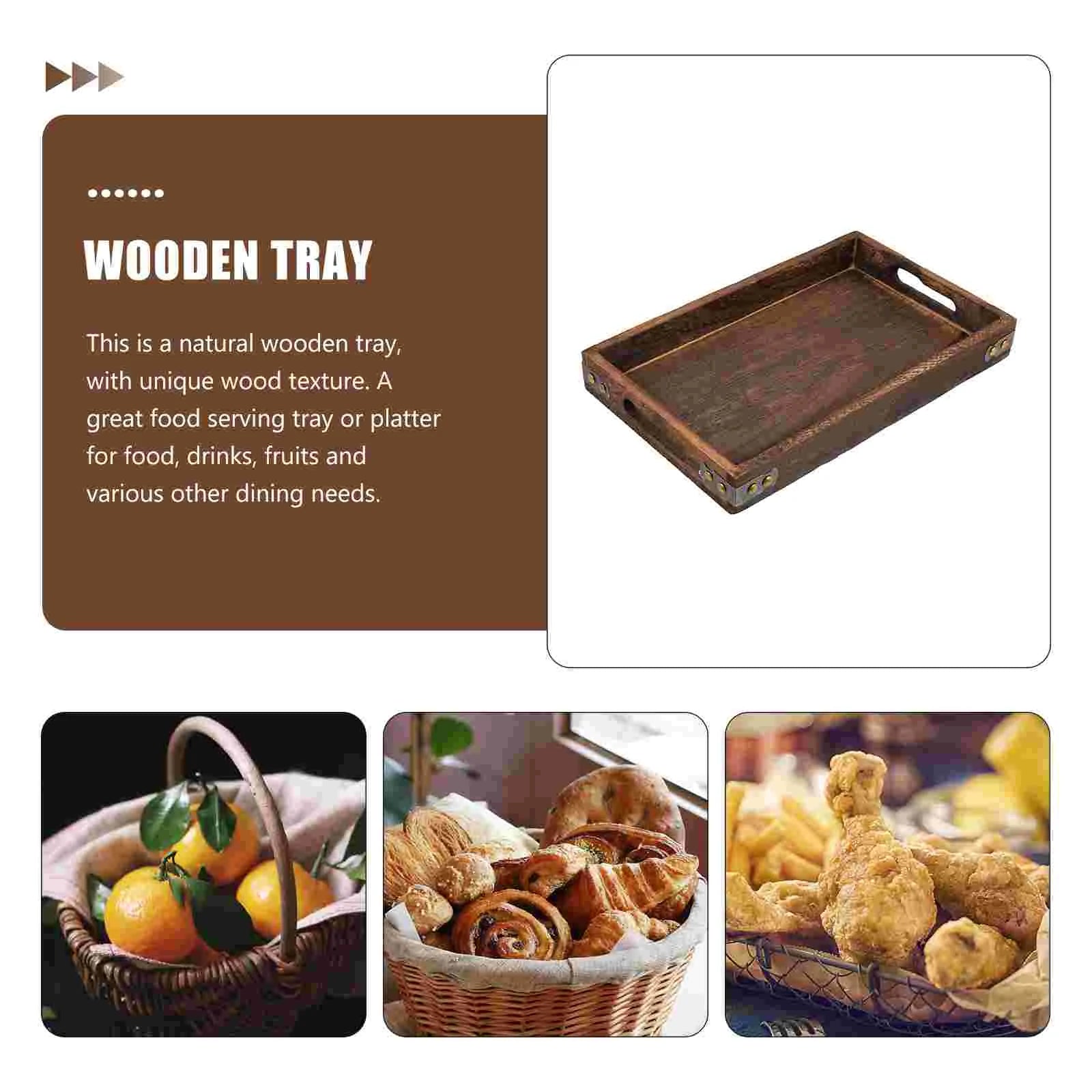 Wooden Serving Tray Retro Food Plate Platter Tea Fruit Decorative Trays Snack Coffee Breakfast Storage Plate Kitchen Accessories