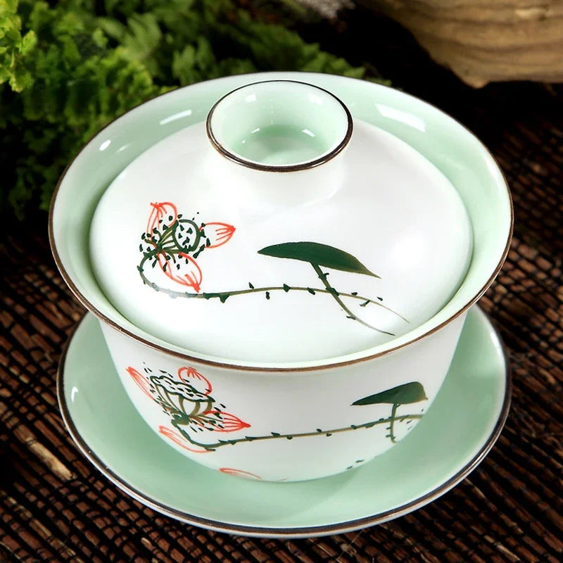 الصينية الأنيقة السيراميك Sancai Gaiwan اليدوية الخزف الشاي السلطانية كوب الكونغ فو Teaware المنزل فناجين الشاي سلطانية