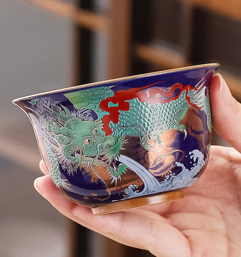 Smaltová čajová mísa s víkem Tři Cai Gaiwan Vynikající keramický čaj Cup Čínský čajový hrnek dárky Luxurioustea Infuser Travel Táp