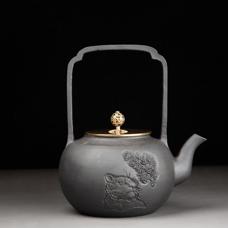 Dobbelt drage spiller ildkugle støbejerns teapot