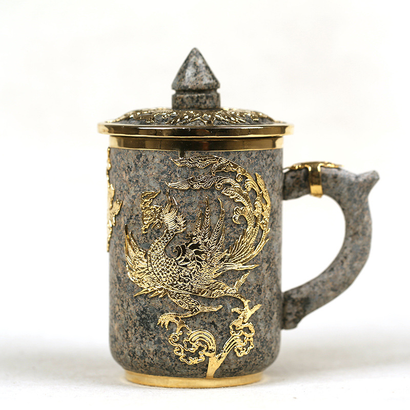 Yixing Carved Dragon and Phoenix Tea Mug