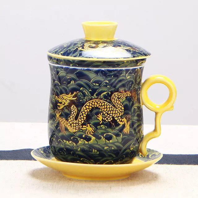 Chinese Tea Cup With Lid and Saucer