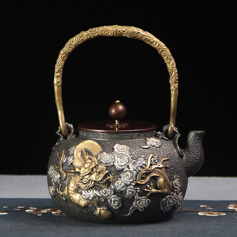 Japon dökme demir altın ejderha çaydanlık