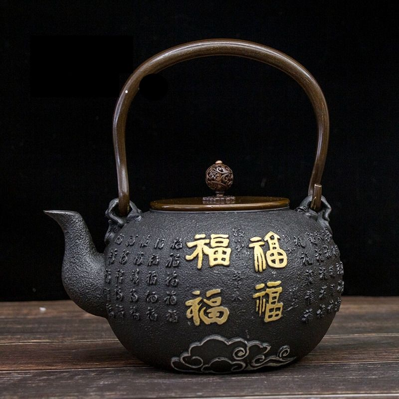 Japoński żelazny złoty smokowy czajniczka