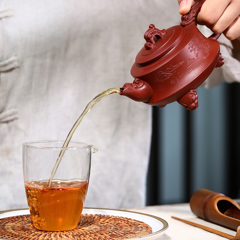 Yixing Raw Ore Dahongpao Three-legged Dragon Teapot