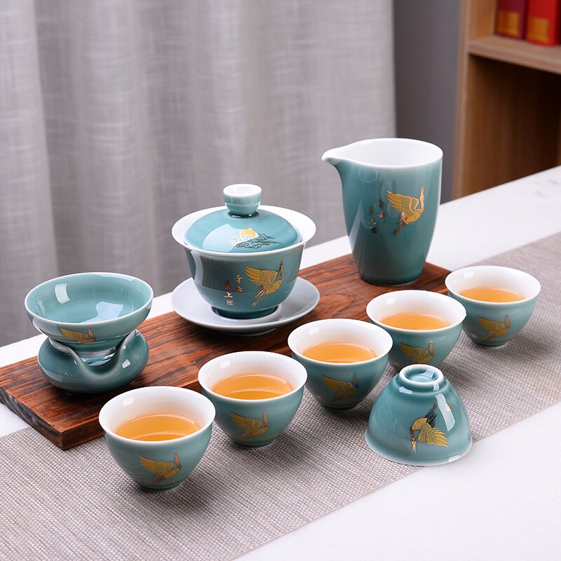 Ensemble de thé en porcelaine de paysage bleu chinois | Ensemble de thé en céramique