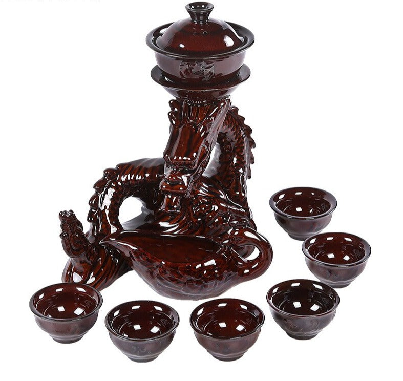 Set de té de dragón de cerámica | Tetera de dragón oriental | Juego de té vintage chino
