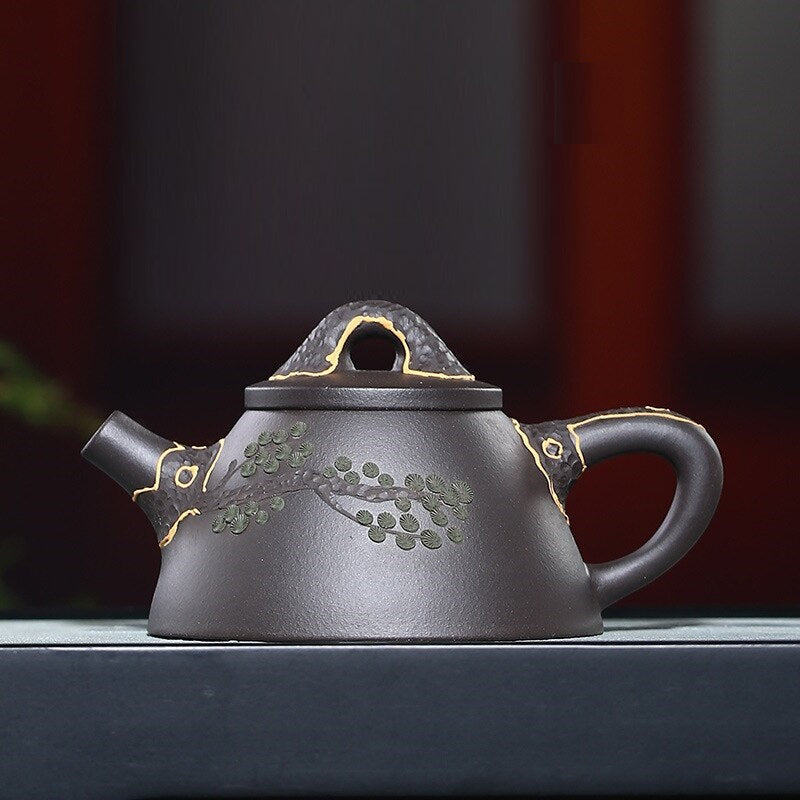 Yixing argila roxa plana feita à mão chinesa bule | Bule de chá chinês tradicional