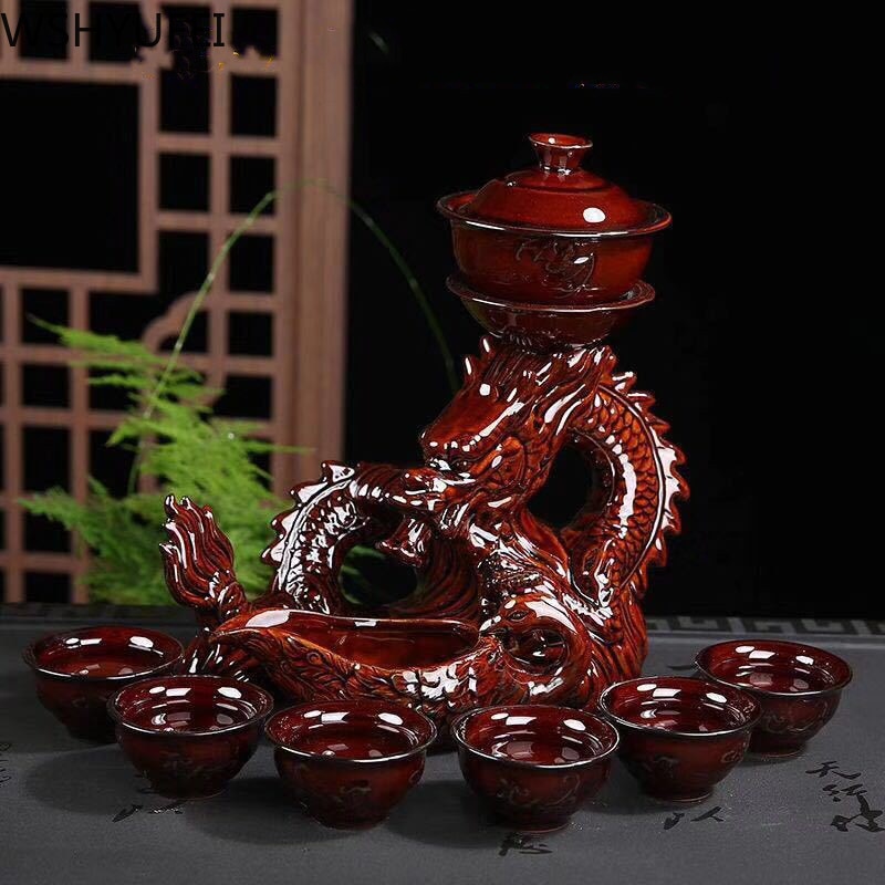 Perangkat Teh Naga Keramik | Teko Naga Oriental | Set Teh Vintage Cina