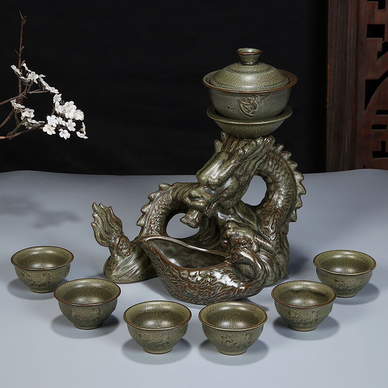 Ceramic Dragon Tea Set | Oriental Dragon Teapot | Kinesisk vintage te -uppsättning