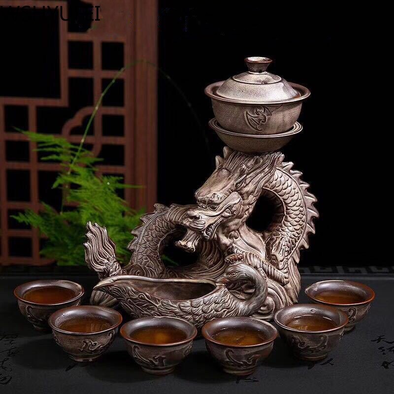 Conjunto de chá de dragão de cerâmica | Bule de chá de dragão oriental | Conjunto de chá vintage chinês