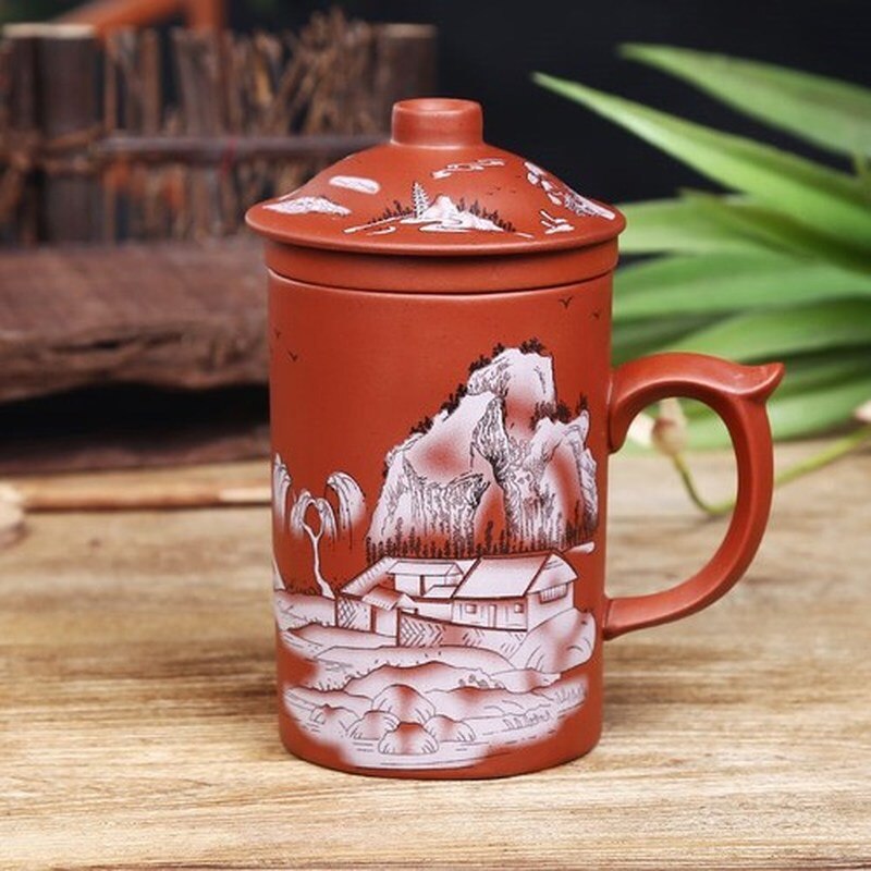 Dragão chinês tradicional caneca de chá de argila roxa com linhagem de tampa