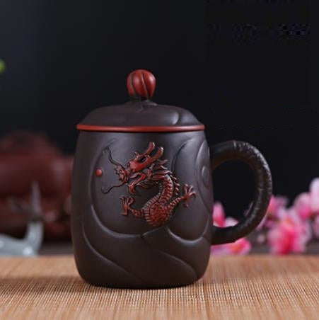 Yixing Purple Clay Dragon Tea Cup com Infuser