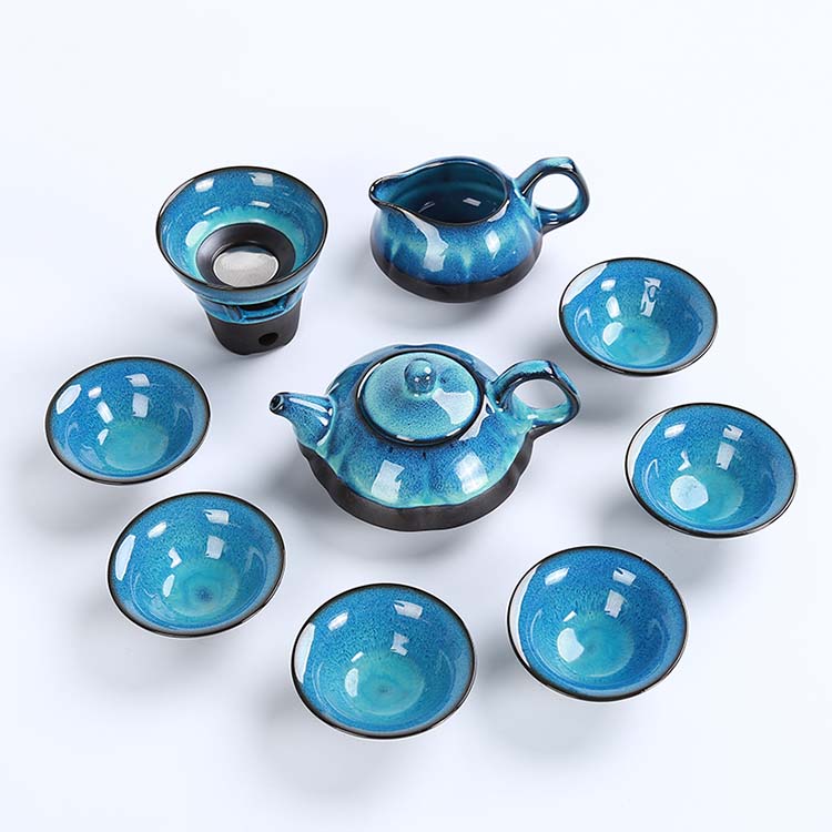 Çin Porselen Balık Çay Seti | Bardaklı Çin çaydanlık
