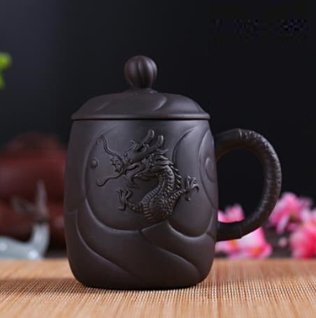 Yixing Purple Clay Dragon Tea Cup com Infuser