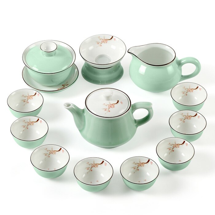 Green and White Porcelain Chinese Tea Set