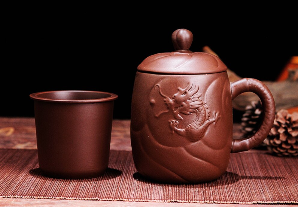Yixing Purple Clay Dragon Tea Cup With Infuser