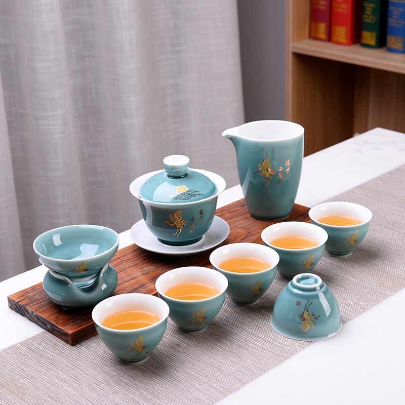 Ensemble de thé en porcelaine de paysage bleu chinois | Ensemble de thé en céramique