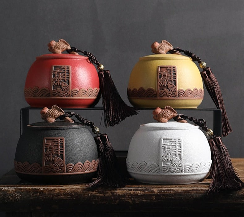 Caddy tradicional de chá de cerâmica