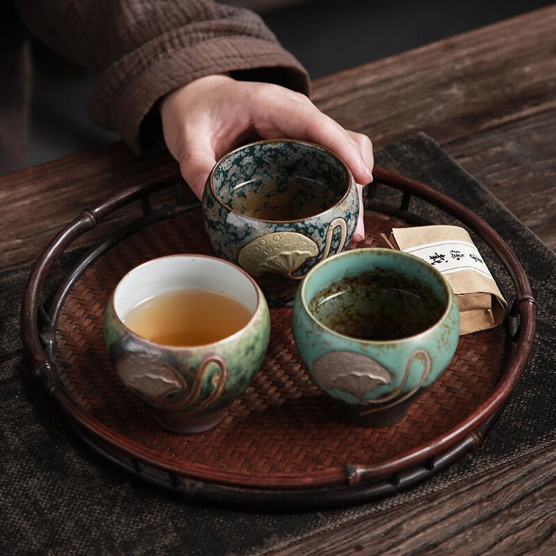 Tazas de té de cerámica de cerámica gruesa Kung Fu Lotus