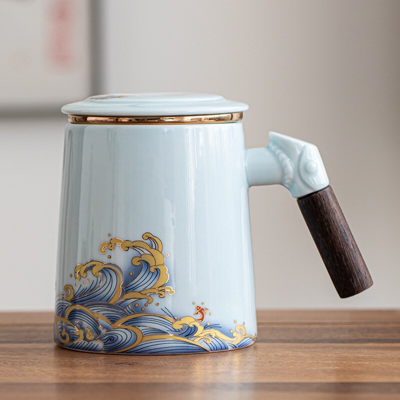Cangkir teh keramik berkualitas tinggi Cina dengan infuser dan tutup