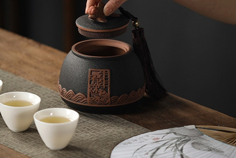 Caddy tradicional de chá de cerâmica
