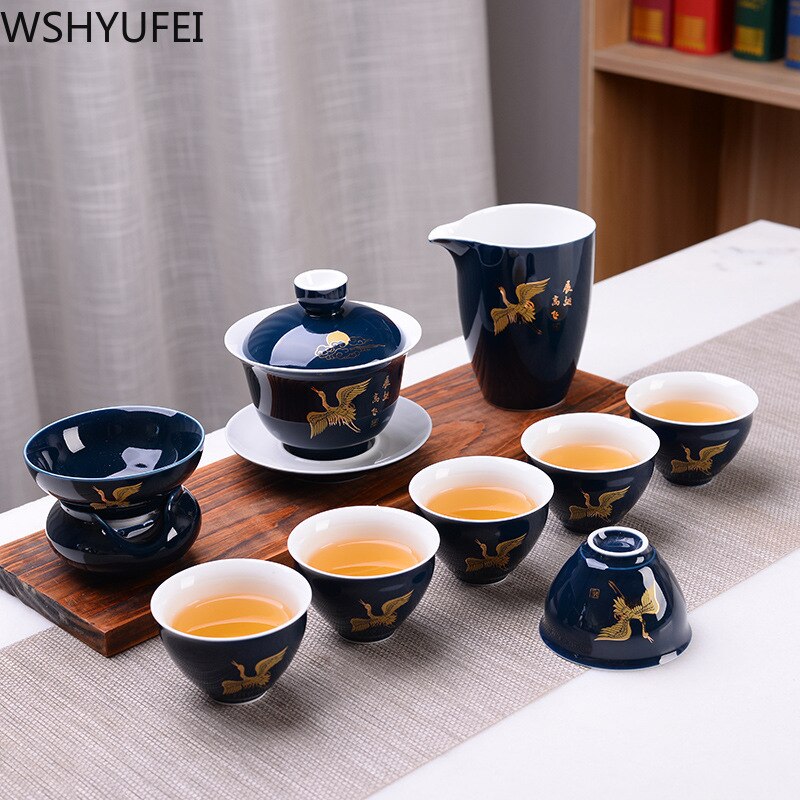 Chinese Blue Landscape Porcelain Tea Set | Ceramic Tea Set