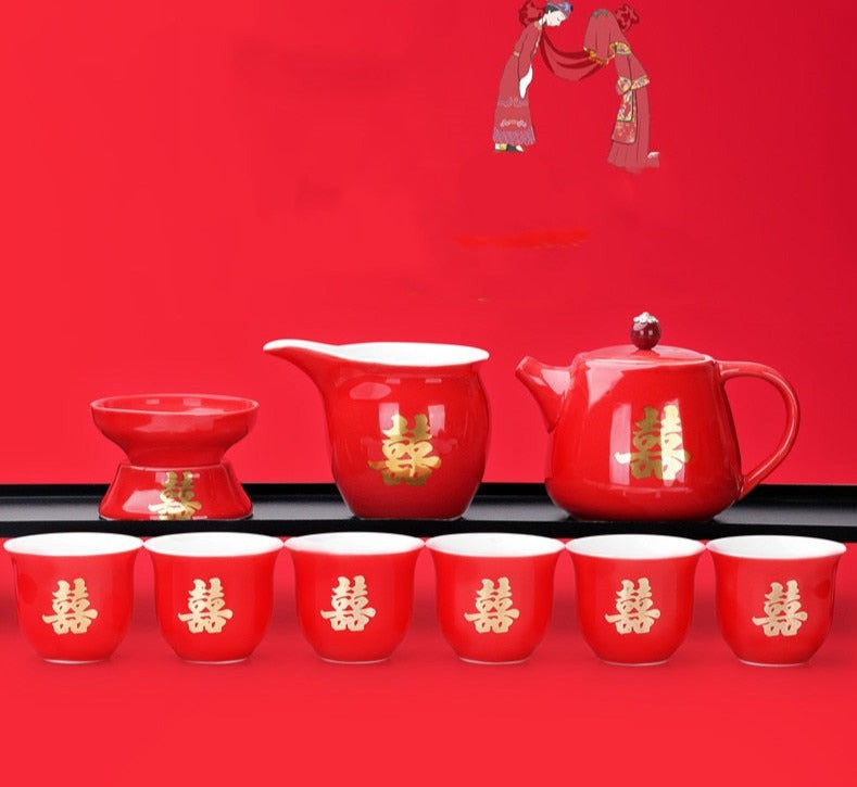 Chinese Luxury Ceramic Red Wedding Tea Set | Chinese Tea Set