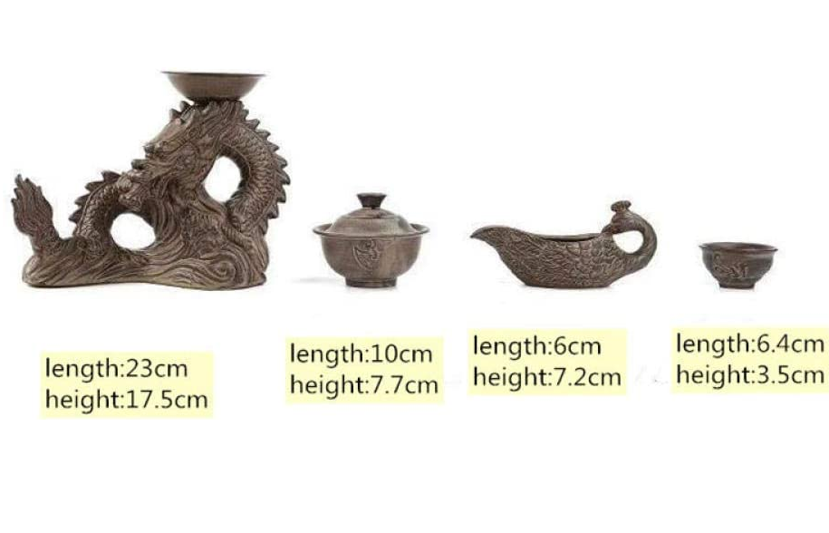 Perangkat Teh Naga Keramik | Teko Naga Oriental | Set Teh Vintage Cina