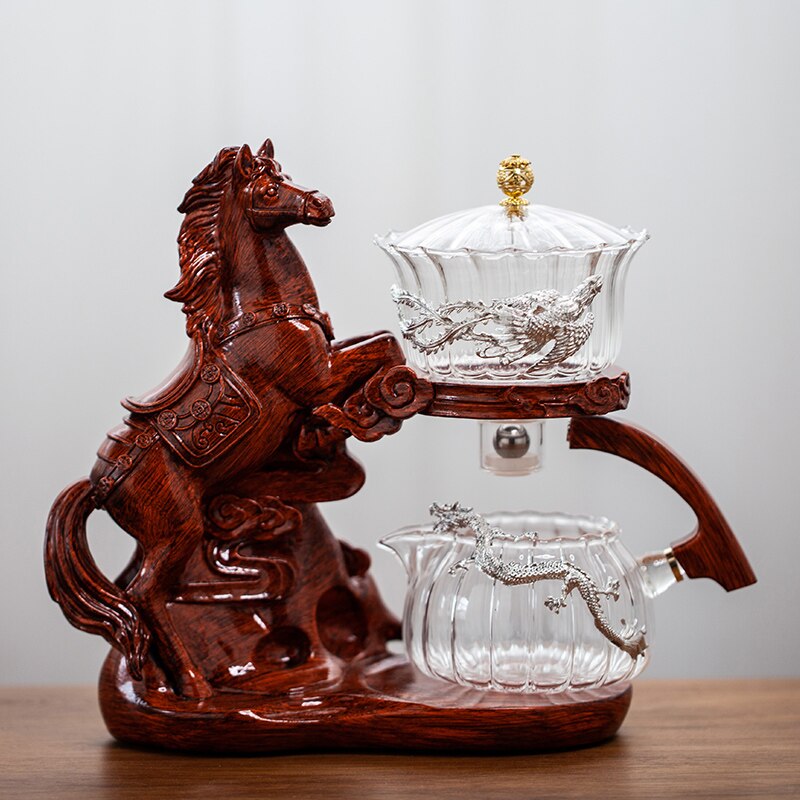 إبريق شاي على شكل حصان مبتكر مع مصفاة إبريق شاي زجاجية أوتوماتيكية بالكامل