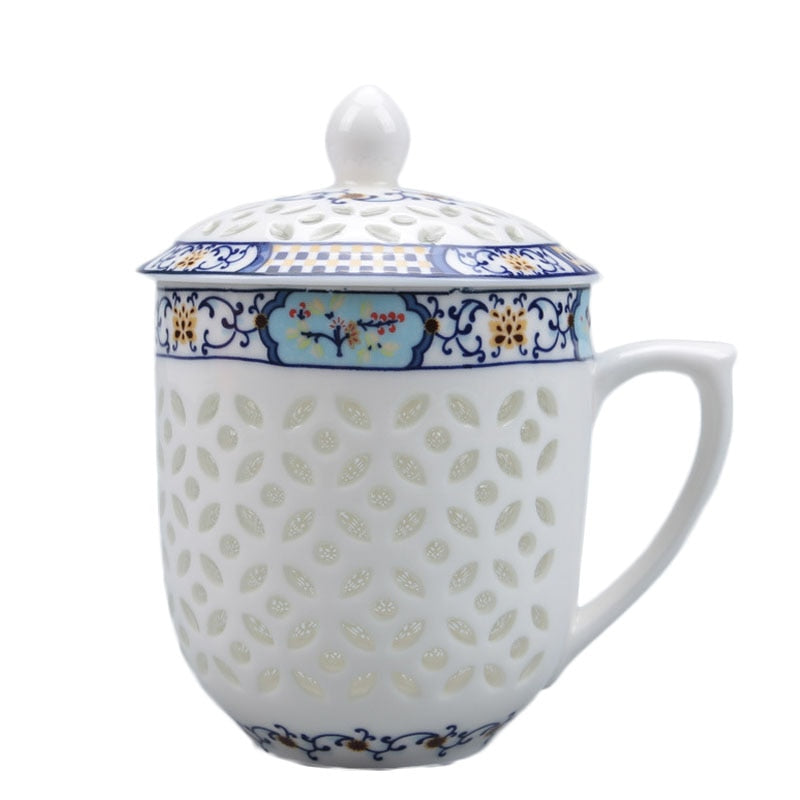 Gelas Jingdezhen dan cangkir teh keramik dengan piring tutup