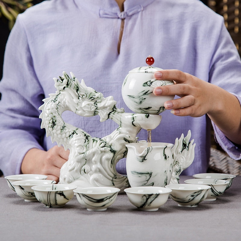 طقم شاي صيني عتيق | طقم شاي انتيك للكبار | مجموعة التنين الشرقي
