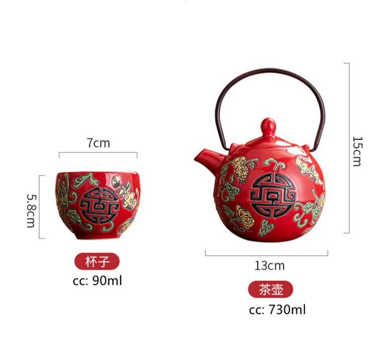 Japanskt rött te för vuxna med bricka