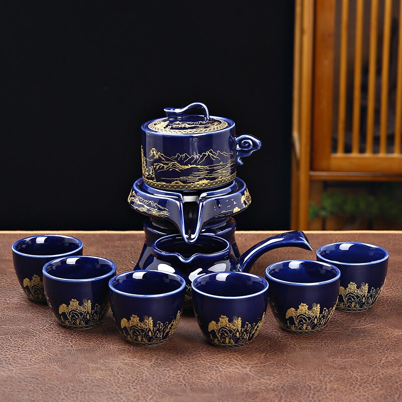 Ensemble de thé en céramique des vagues de mer bleue