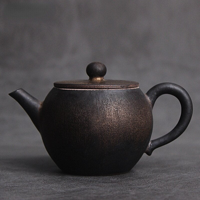 Japanese Style Kiln Blackened Gold Teapot