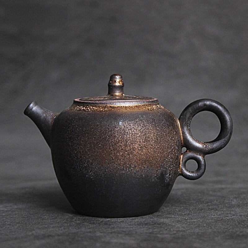 Japanese Style Kiln Blackened Gold Teapot