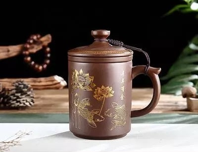 Yixing Purple Clay Flora & Dragon Tea Cup