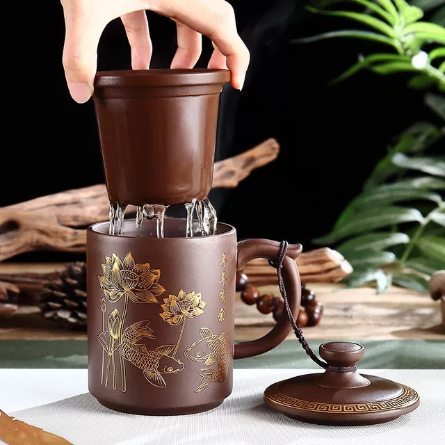 Yixing Purple Clay Flora & Dragon Tea Cup